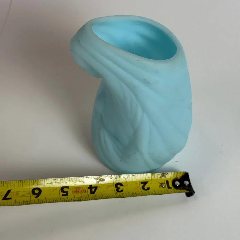 Fenton Madonna Praying Mary Satin Blue Glass Votive Candle Holder 6.25